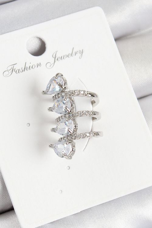 YRTCL Pirinç Zirkon Taşlı Damla Model Gümüş Renk Sağ Kıkırdak Küpe