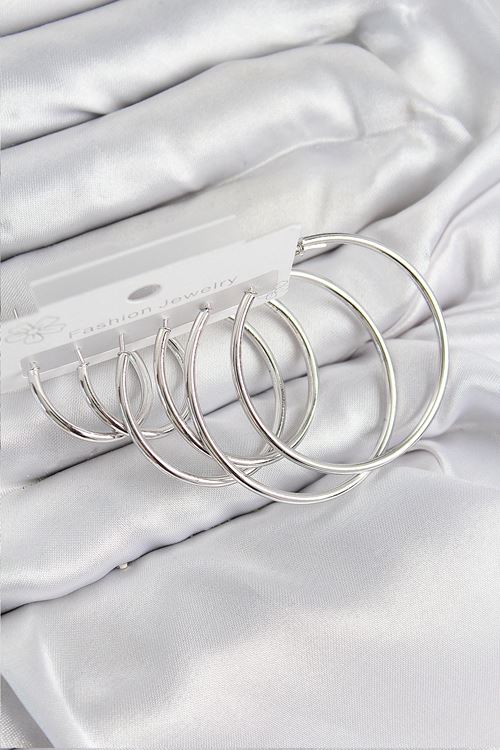 YRTCL Pirinç Halka Model Gümüş Renk Kadın Set Küpe