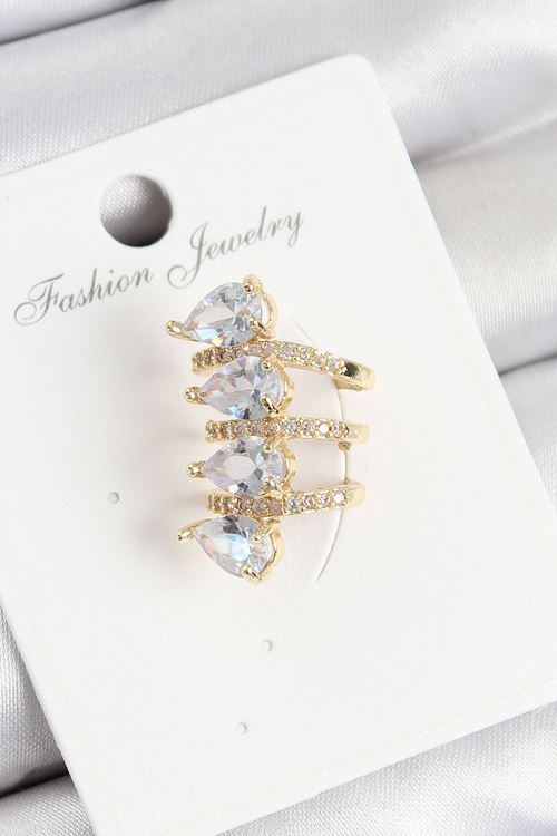 YRTCL Pirinç Zirkon Taşlı Damla Model Gold Renk Sağ Kıkırdak Küpe