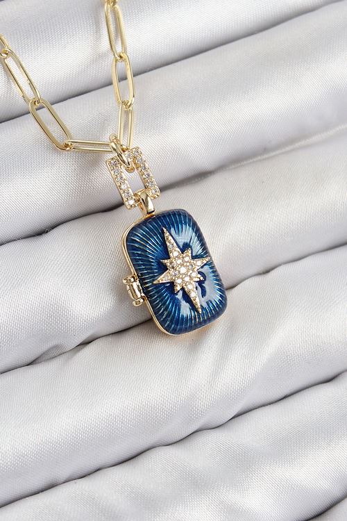 YRTCL Pirinç Zirkon Taşlı Açılabilir Kutup Yıldızı Model Gold Renk Kadın Kolye