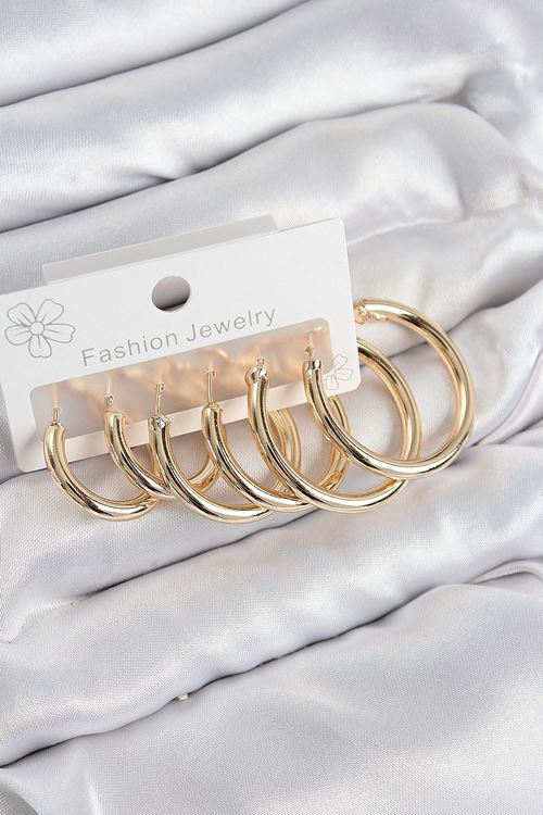 YRTCL Pirinç Halka Model Gold Renk Kadın Set Küpe