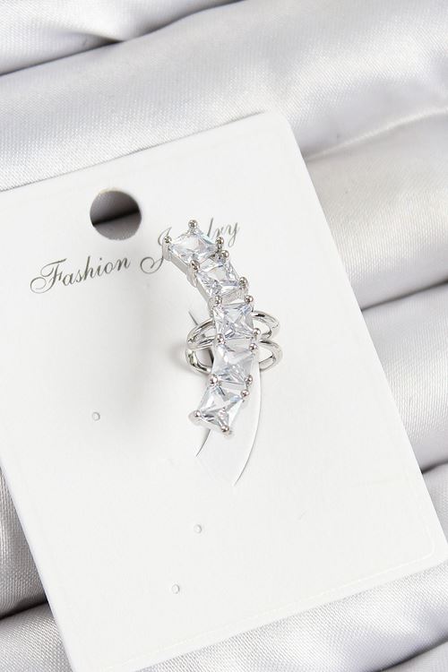 YRTCL Pirinç Zirkon Taşlı Model Gümüş Renk Sağ Kıkırdak Küpe