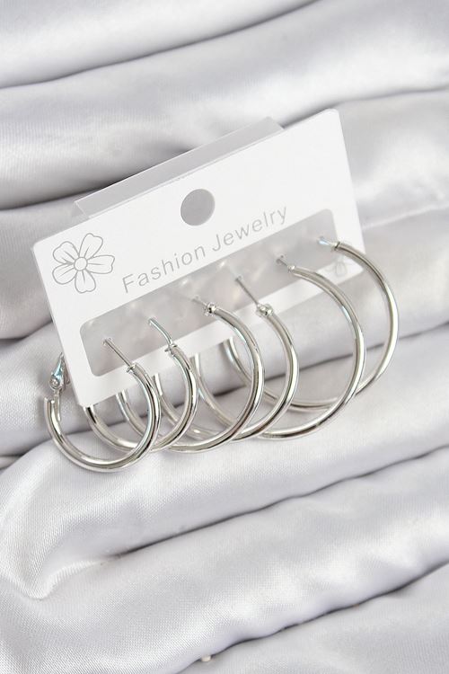 YRTCL Pirinç Halka Model Gümüş Renk Kadın Set Küpe