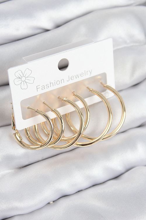 YRTCL Pirinç Halka Model Gold Renk Kadın Set Küpe