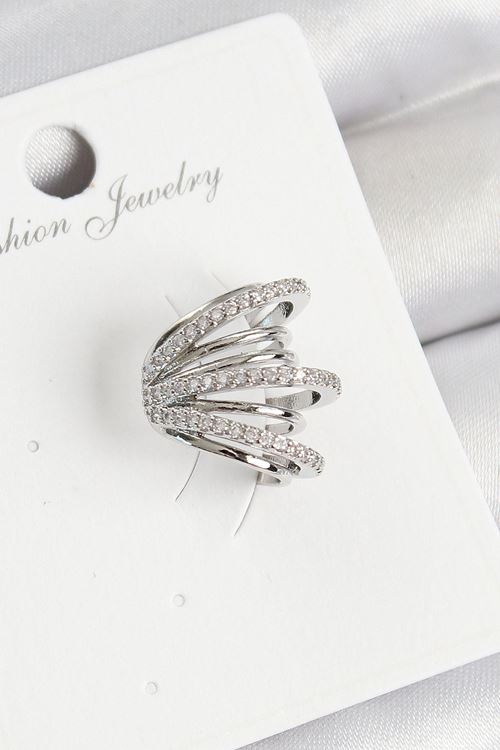 YRTCL Pirinç Zirkon Taşlı Yay Model Gümüş Renk Sağ Kıkırdak Küpe