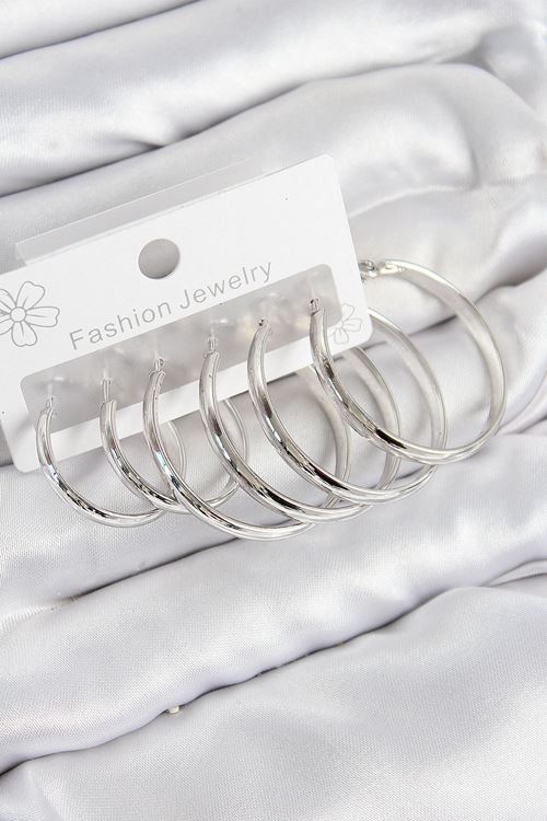 YRTCL Pirinç Halka Model Gümüş Renk Kadın Set Küpe