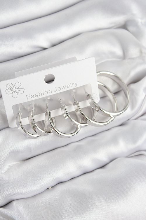 YRTCL Pirinç Halka Model Gümüş Renk Kadın Set Küpe