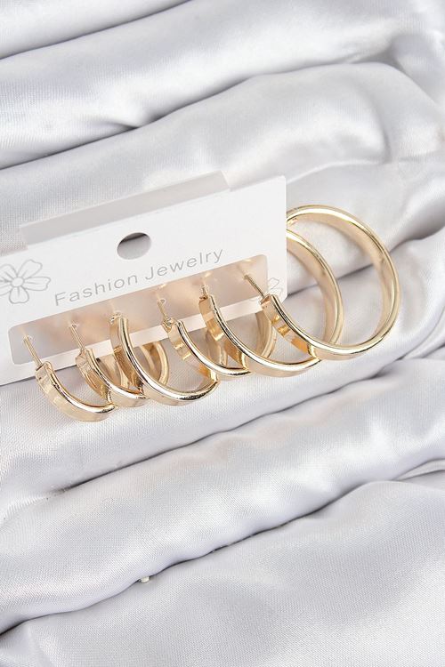 YRTCL Pirinç Halka Model Gold Renk Kadın Set Küpe