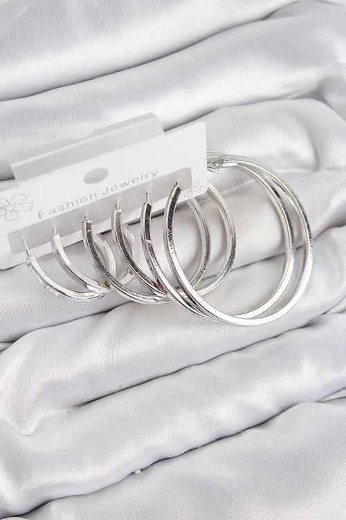 YRTCL Pirinç Halka Model Gümüş Renk Kadın Set Küpe