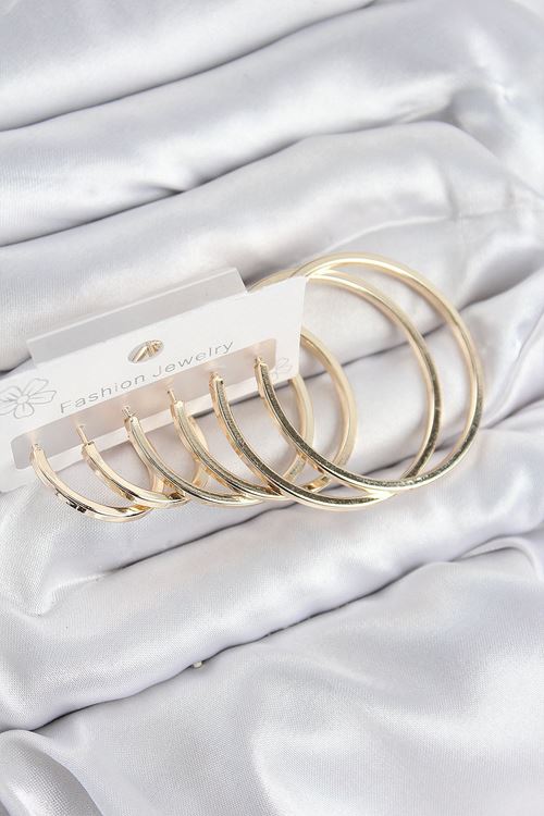 YRTCL Pirinç Halka Model Gold Renk Kadın Set Küpe