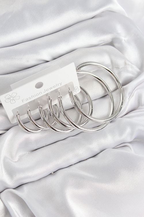 YRTCL Pirinç Halka Model Gümüş Renk Kadın Set Küpe