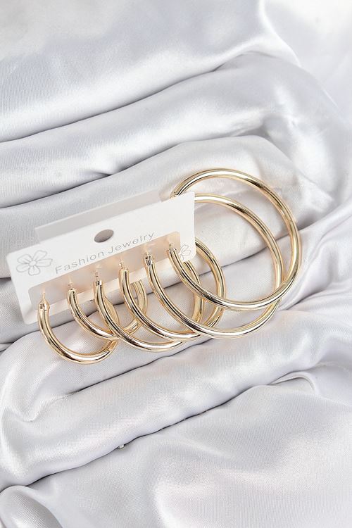 YRTCL Pirinç Halka Model Gold Renk Kadın Set Küpe