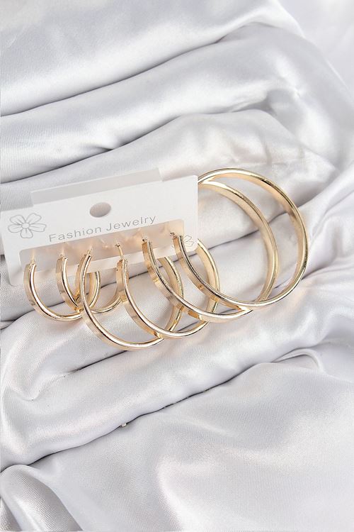 YRTCL Pirinç Halka Model Gold Renk Kadın Set Küpe