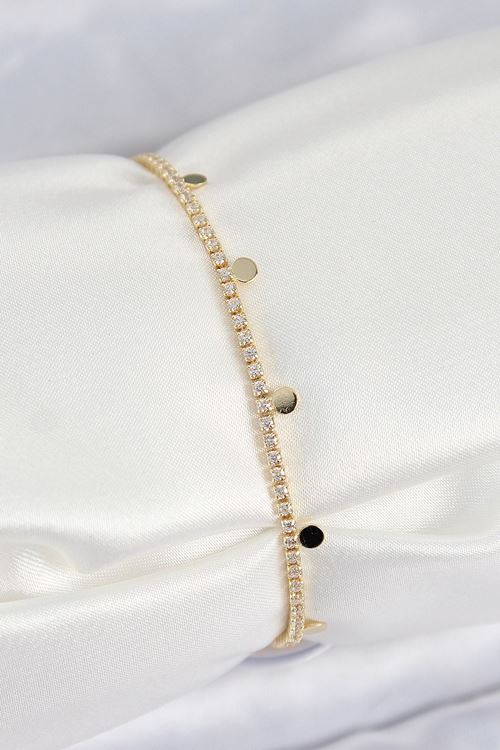 YRTCL Pirinç Zirkon Taşlı Ezme Zincirli Sıralı Model Gold Renk Kadın Bilekilk