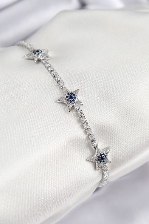 YRTCL Pirinç Zirkon Taşlı Yıldız Model Gümüş Renk Kadın Bileklik