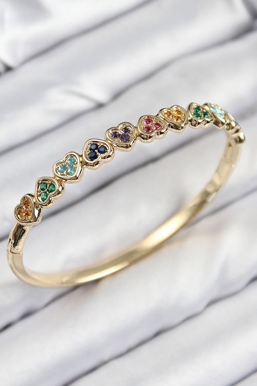 YRTCL Pirinç Renkli Zirkon Taşlı Sıralı Kalp Model Gold Renk Kadın Kelepçe