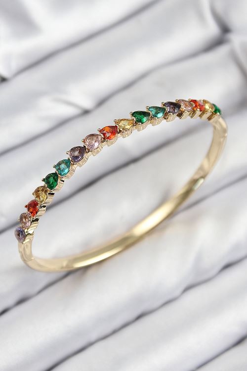 YRTCL Pirinç Renkli Zirkon Taşlı Kalp Model Gold Renk Kadın Kelepçe