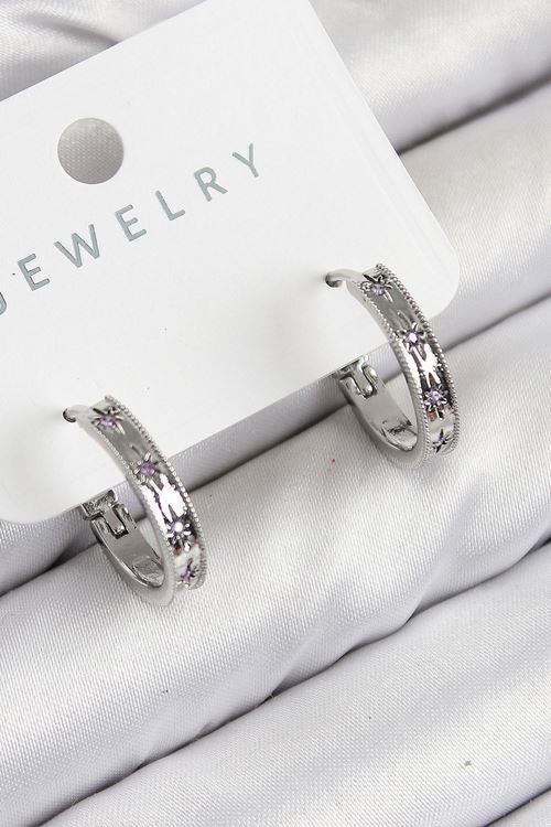 YRTCL Pirinç Zirkon Taşlı Halka Model Gümüş Renk Kadın Küpe