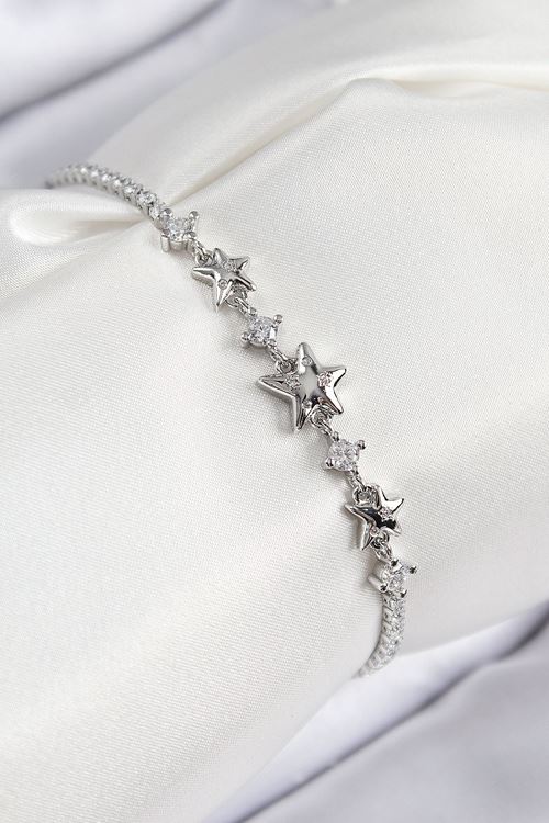 YRTCL Pirinç Zirkon Taşlı Yıldız Model Gümüş Renk Kadın Bileklik