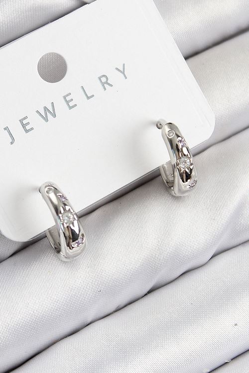 YRTCL Pirinç Zirkon Taşlı Halka Model Gümüş Renk Kadın Küpe