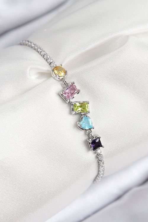 YRTCL Pirinç Renkli Zirkon Taşlı Geometrik Model Gümüş Renk Kadın Bileklik