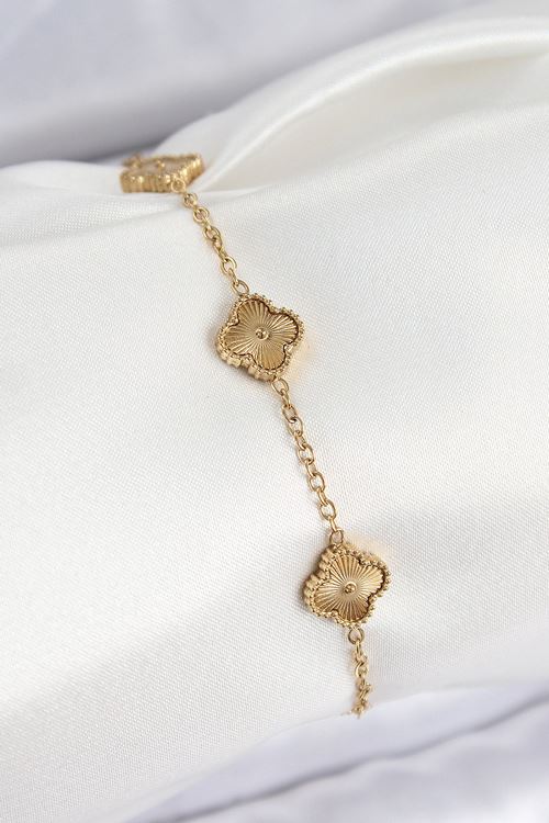 YRTCL 316L Çelik Gold Renk Yonca Kadın Bileklik