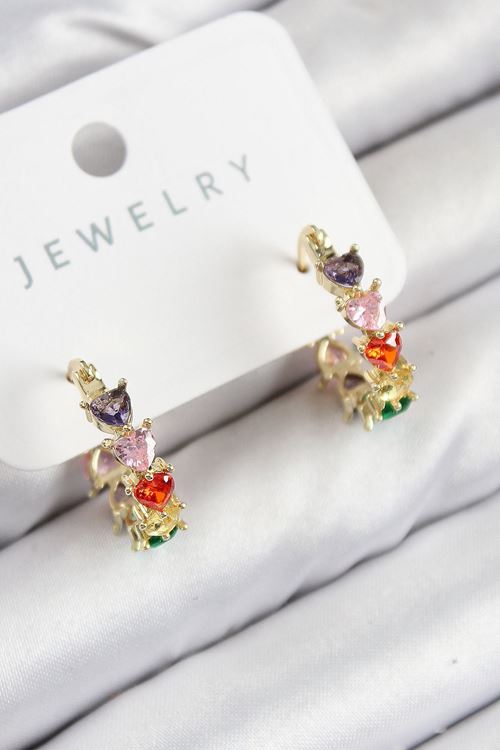 YRTCL Pirinç Zirkon Taşlı Kalp Model Gold Renk Kadın Küpe