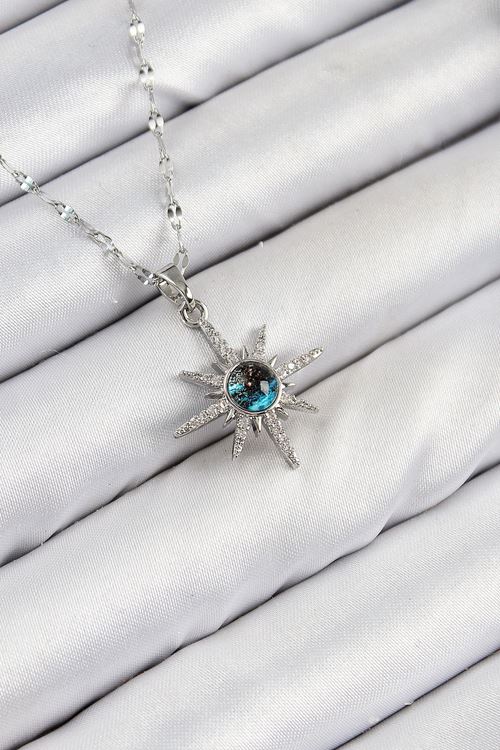 YRTCL 316L Çelik Zirkon Taşlı Kutup Yıldızı Model Gümüş Renk Kadın Kolye