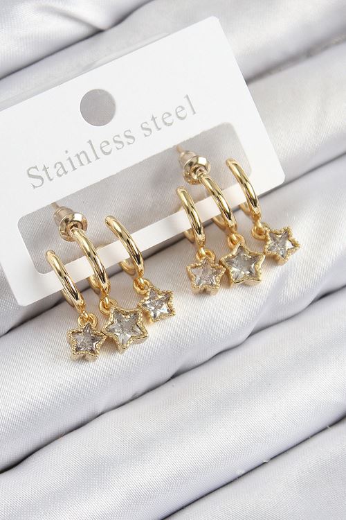 YRTCL Pirinç Zirkon Taşlı Sallantılı Yıldız Model Gold Renk Kadın Küpe