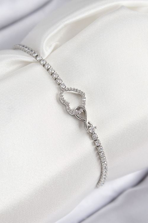 YRTCL Pirinç Zirkon Taşlı Sonsuzluk Kalp Model Gümüş Renk Kadın Bileklik