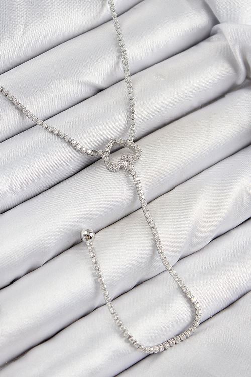 YRTCL Pirinç Zirkon Taşlı Kalp Model Gümüş Renk  Y Kolye