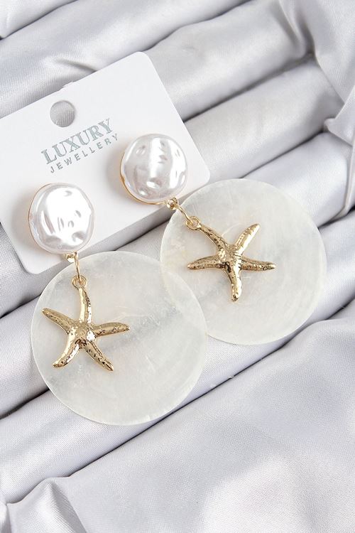 YRTCL Pirinç İncili Deniz Kabuğu Figürlü Sedef Model Gold Renk Kadın Küpe