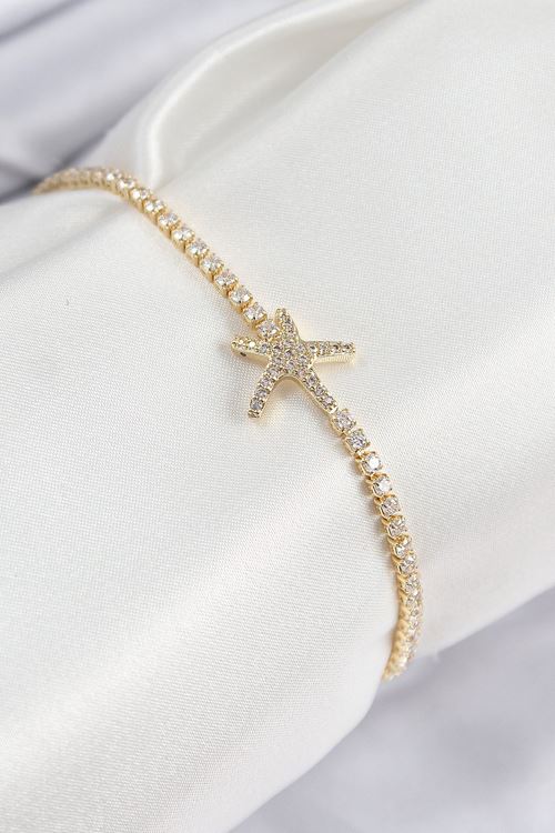 YRTCL Pirinç Zirkon Taşlı Deniz Yıldızı Model Gold Renk Kadın Bileklik