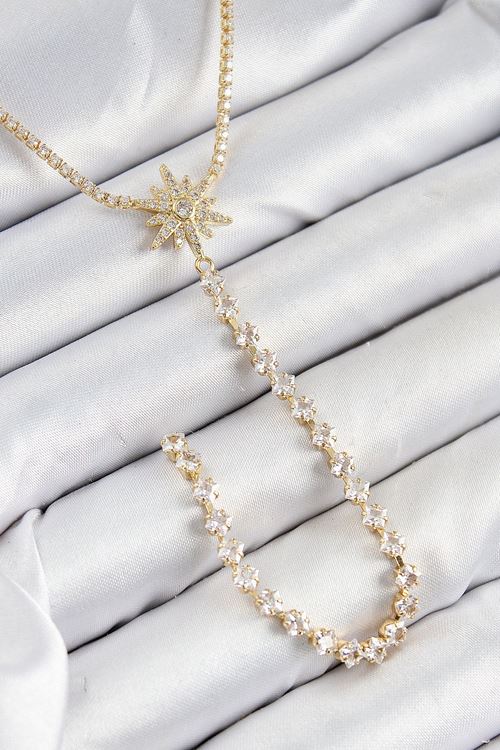 YRTCL Pirinç Zirkon Taşlı Kutup Yıldızı Model Gümüş Renk Y Kolye