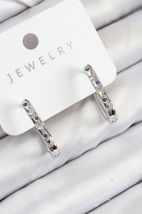 YRTCL Pirinç Zirkon Taşlı Çiçek Desenli Model Gümüş Renk Kadın Küpe