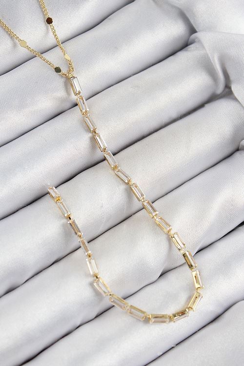 YRTCL Pirinç Zirkon Taşlı Model Gold Renk Y Kolye