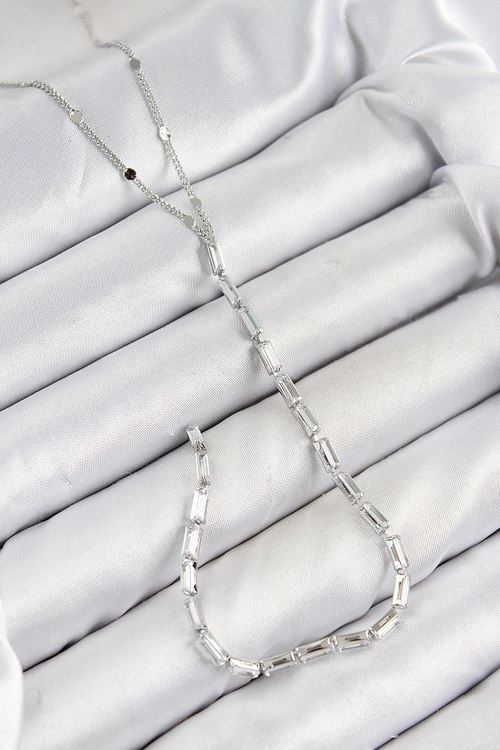 YRTCL Pirinç Zirkon Taşlı Model Gümüş Renk Y Kolye