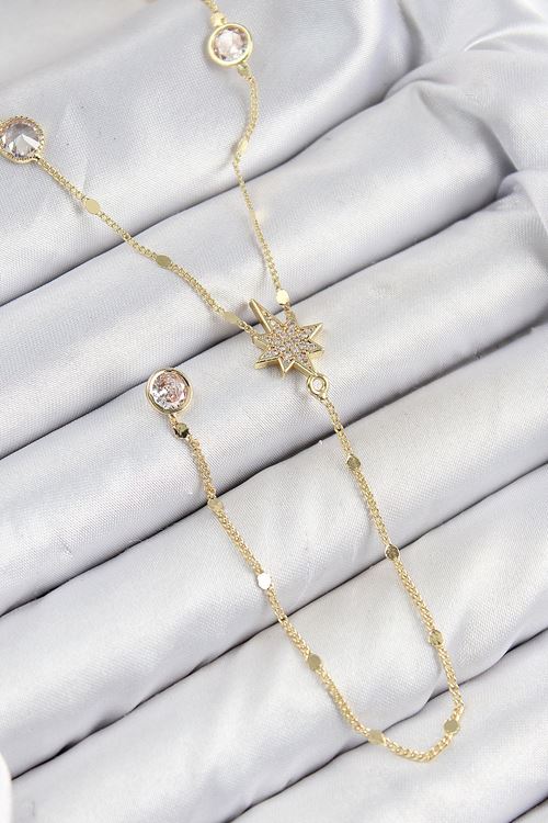 YRTCL Pirinç Zirkon Taşlı Kutup Yıldızı Model Gold Renk Y Kolye