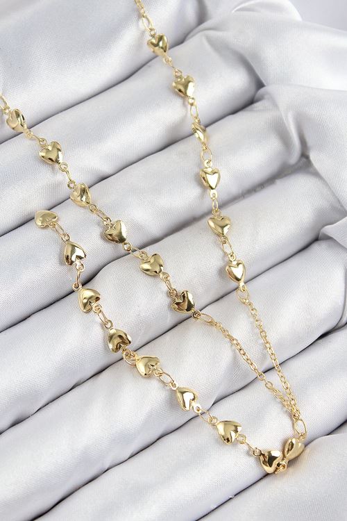 YRTCL Pirinç Zirkon Taşlı Kalp Model Gold Renk Y Kolye