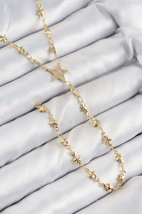 YRTCL Pirinç Zirkon Taşlı Yıldız Model Gold Renk Y Kolye