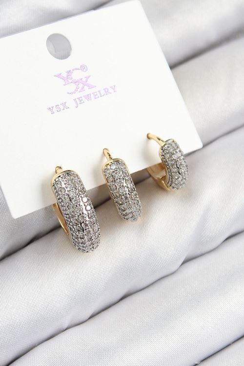 YRTCL Pirinç Zirkon Taşlı 3'lü Halka Model Gold Ve Gümüş Renk Kadın Küpe