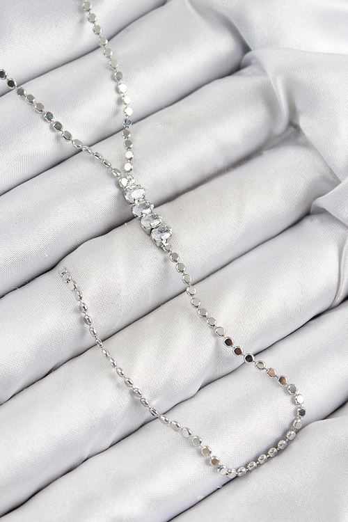 YRTCL Pirinç Zirkon Taşlı Ezme Zincirli Model Gümüş Renk Y Kolye