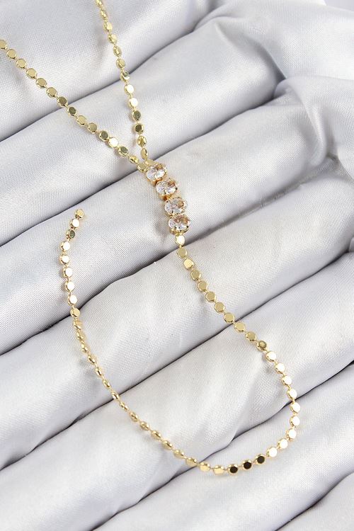 YRTCL Pirinç Zirkon Taşlı Ezme Zincirli Model Gold Renk Y Kolye