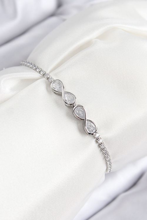 YRTCL Pirinç Zirkon Taşlı Sonsuzluk Model Gümüş Renk Asansörlü Kadın Bileklik