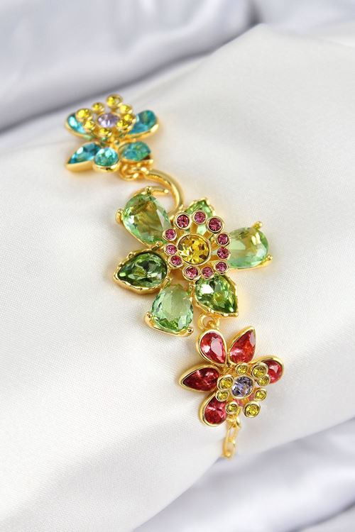 YRTCL VIP Pirinç Zirkon Taşlı Çiçek Model Gold Renk Kadın Bileklik