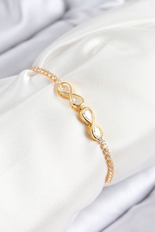 YRTCL Pirinç Zirkon Taşlı Sonsuzluk Model Gold Renk Asansörlü Kadın Bileklik