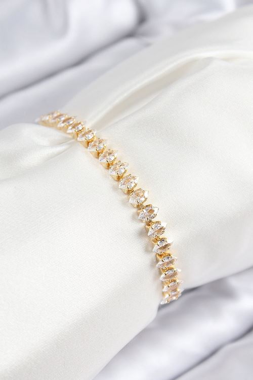 YRTCL Pirinç Zirkon Taşlı Damla Model Gold Renk Asansörlü Kadın Bileklik