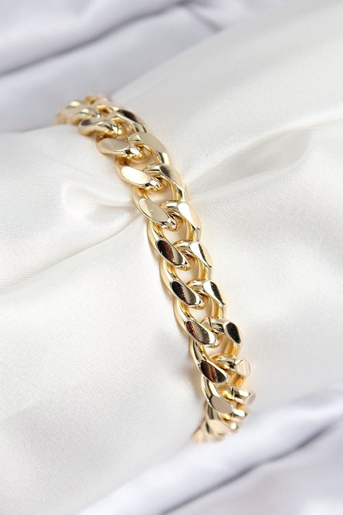 YRTCL VIP Pirinç Zirkon Taşlı Klasik Zincir Model Gold Renk Kadın Bileklik