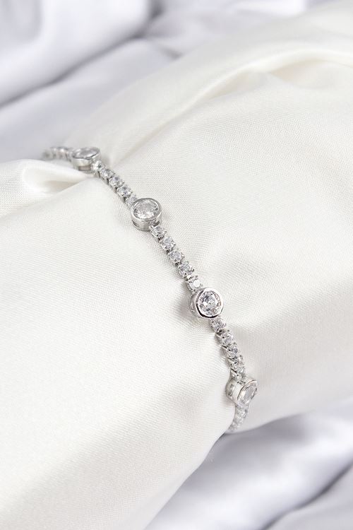 YRTCL Pirinç Zirkon Taşlı Daire Model Gümüş Renk Asansörlü Kadın Bileklik