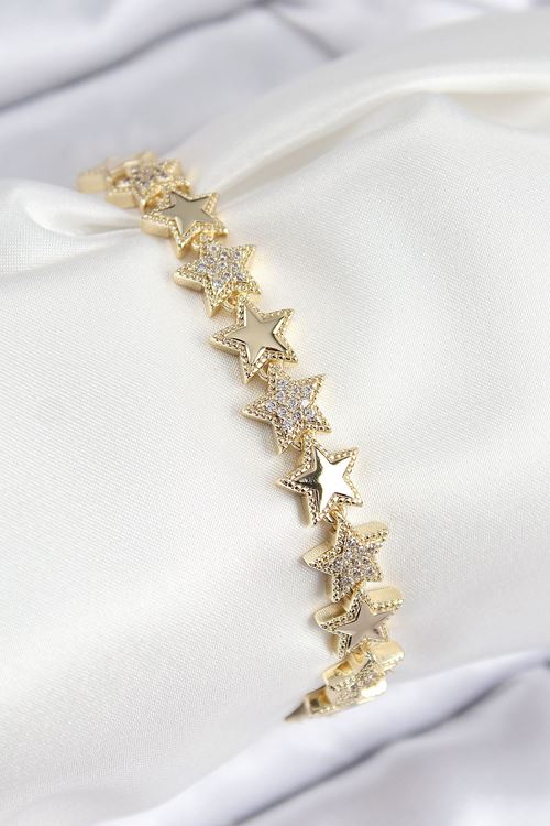 YRTCL VIP Pirinç Zirkon Taşlı Yıldız Model Gold Renk Kadın Bileklik